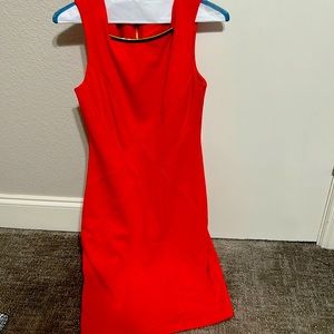 Calvin Klein Hot Orange Dress with gold collar plating and gold zipper in back